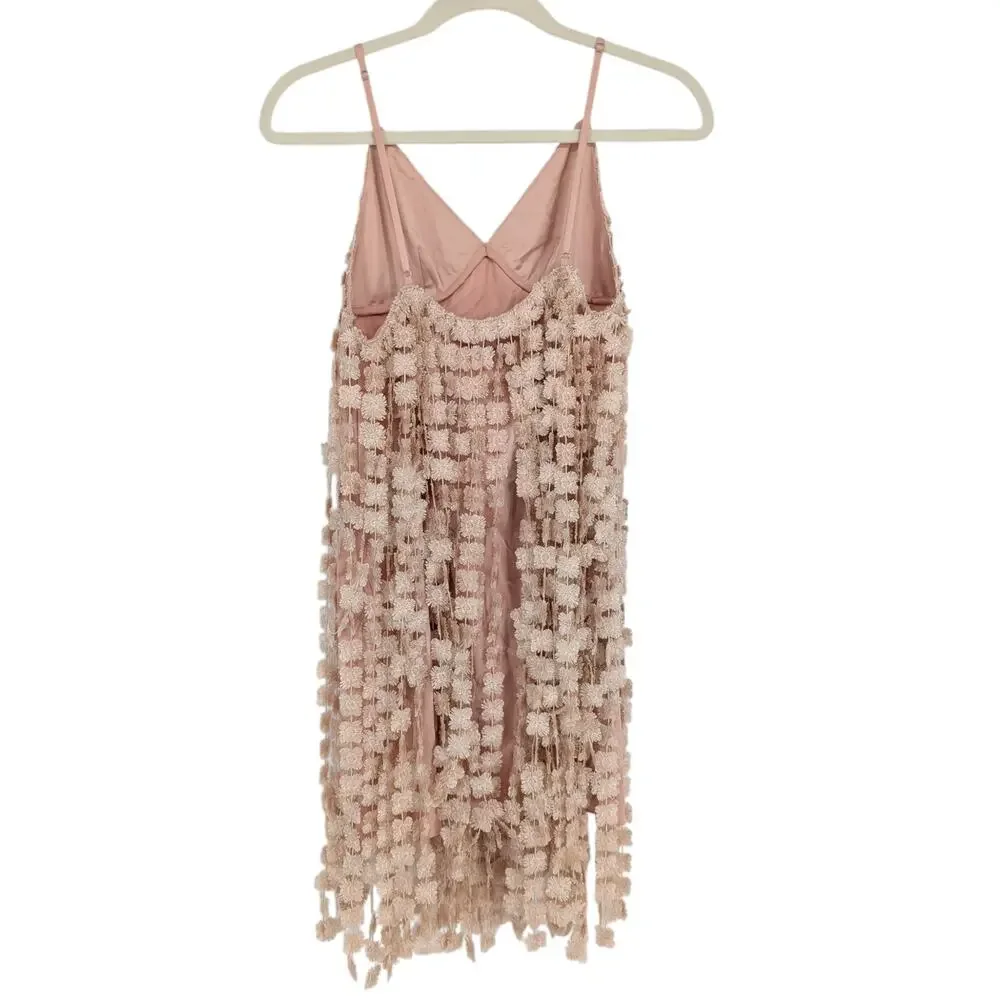 Saylor Floral Fringe Textured Mini Dress Small Blush Pink Fringe NWT Anthro